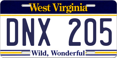 WV license plate DNX205