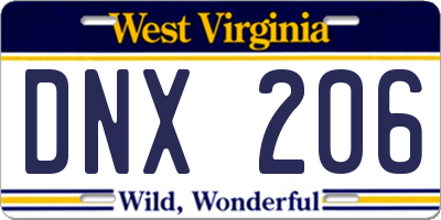 WV license plate DNX206