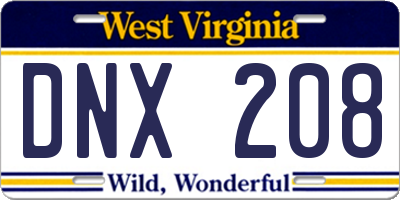 WV license plate DNX208