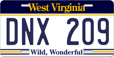 WV license plate DNX209