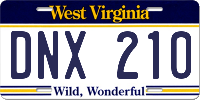 WV license plate DNX210