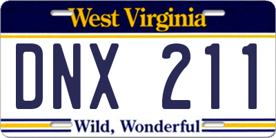 WV license plate DNX211