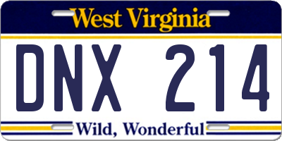 WV license plate DNX214