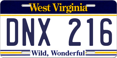WV license plate DNX216