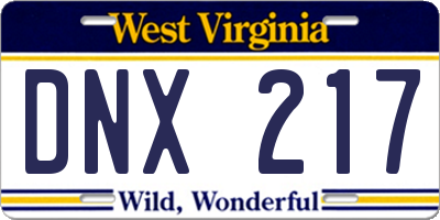 WV license plate DNX217