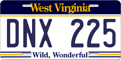 WV license plate DNX225