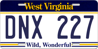 WV license plate DNX227