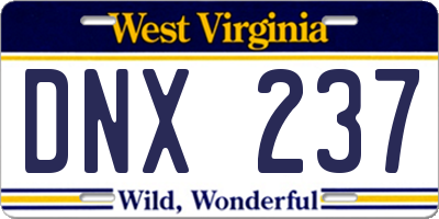WV license plate DNX237
