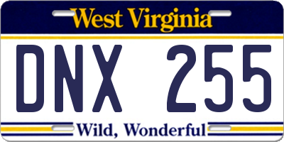 WV license plate DNX255