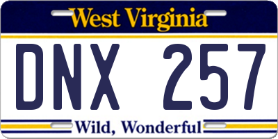 WV license plate DNX257