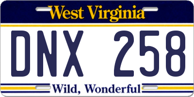 WV license plate DNX258