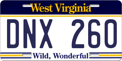 WV license plate DNX260