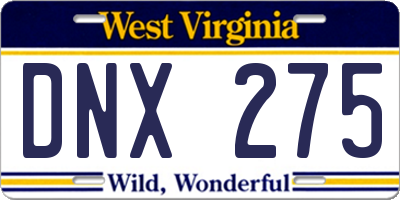 WV license plate DNX275