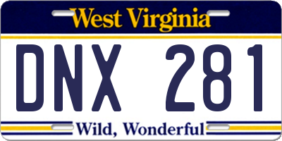 WV license plate DNX281
