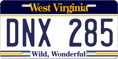 WV license plate DNX285