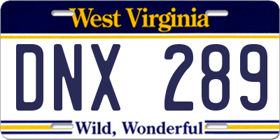 WV license plate DNX289