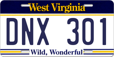WV license plate DNX301