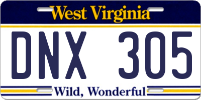 WV license plate DNX305