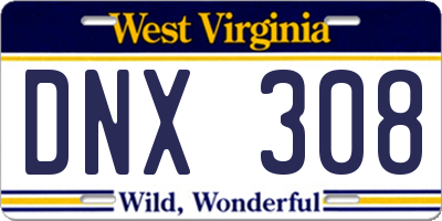 WV license plate DNX308