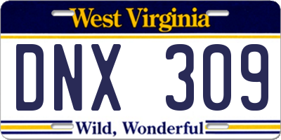 WV license plate DNX309