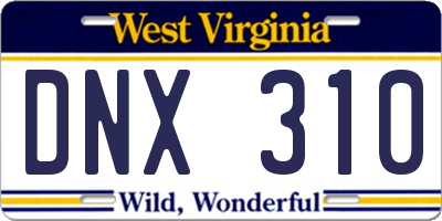 WV license plate DNX310