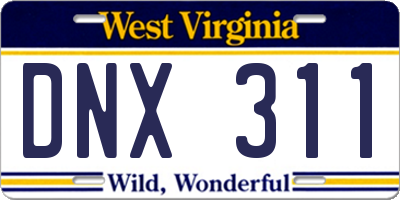 WV license plate DNX311