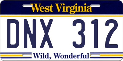 WV license plate DNX312