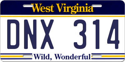 WV license plate DNX314