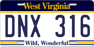 WV license plate DNX316
