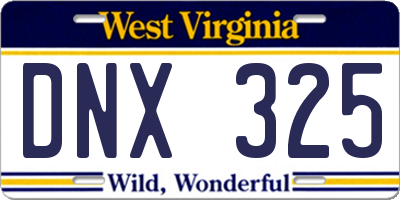 WV license plate DNX325