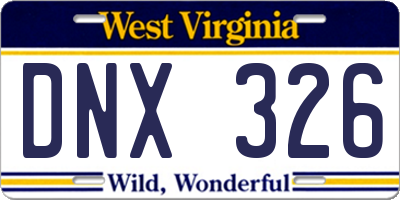 WV license plate DNX326