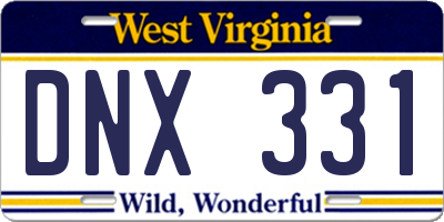 WV license plate DNX331