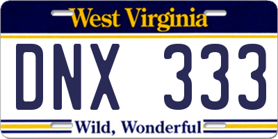 WV license plate DNX333