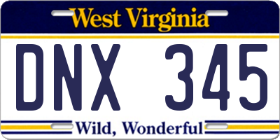 WV license plate DNX345