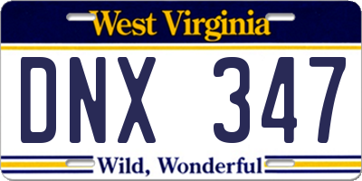 WV license plate DNX347
