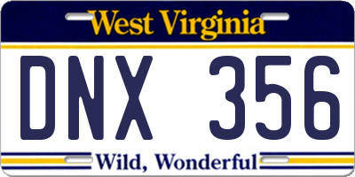 WV license plate DNX356