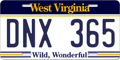 WV license plate DNX365