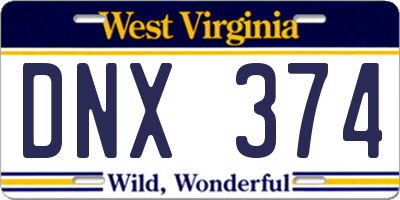 WV license plate DNX374
