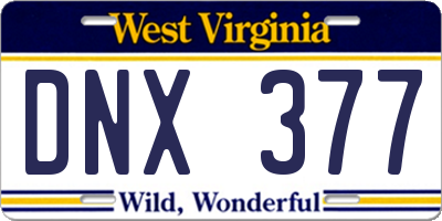 WV license plate DNX377