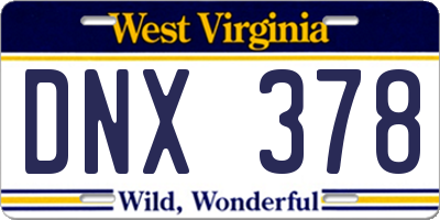 WV license plate DNX378