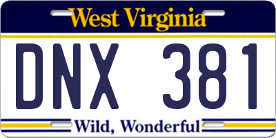 WV license plate DNX381