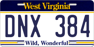 WV license plate DNX384