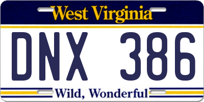 WV license plate DNX386