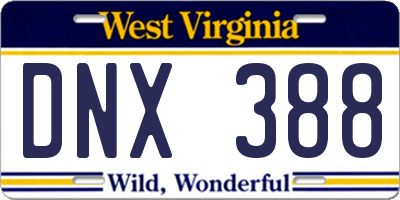 WV license plate DNX388