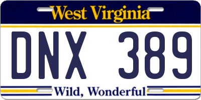 WV license plate DNX389