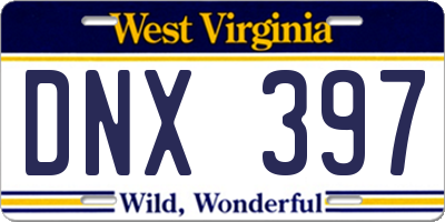 WV license plate DNX397
