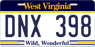 WV license plate DNX398