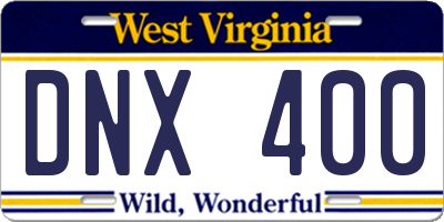 WV license plate DNX400