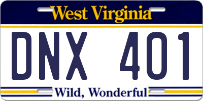 WV license plate DNX401