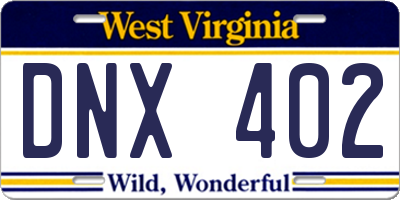 WV license plate DNX402